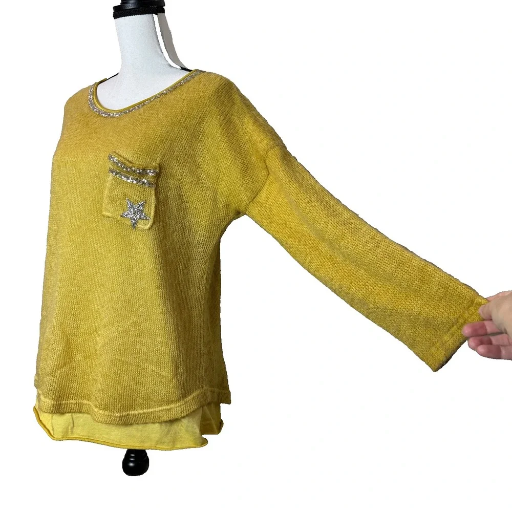 Scandal Women's XL Sweater Yellow Mohair Lady Pullover Jumper‎ Cozy Italy Made